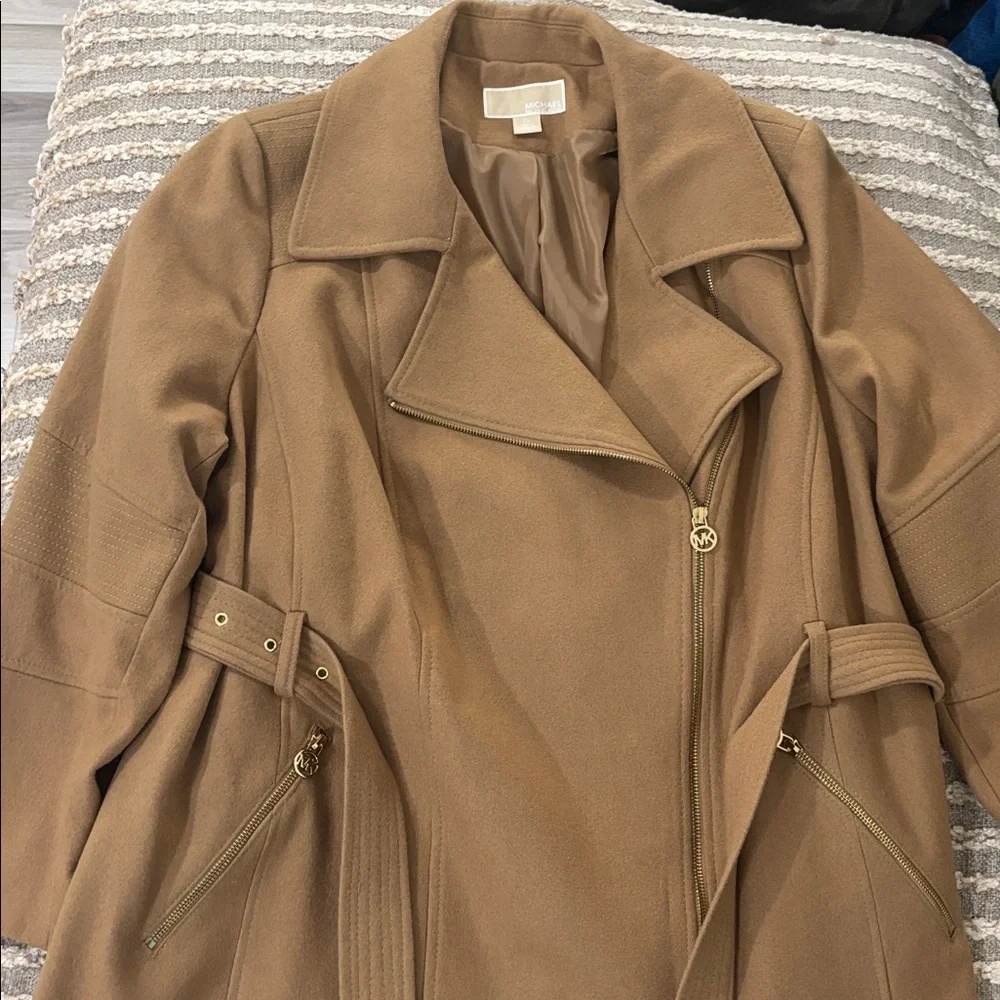 Michael Michael Kors Asymmetrical‎ Belted Wool Blend Camel Coat Size 2X